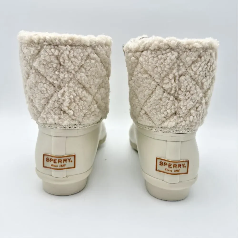 Sperry Womens Saltwater Ankle Booties US 7 EU 37.5 White Sherpa NIB